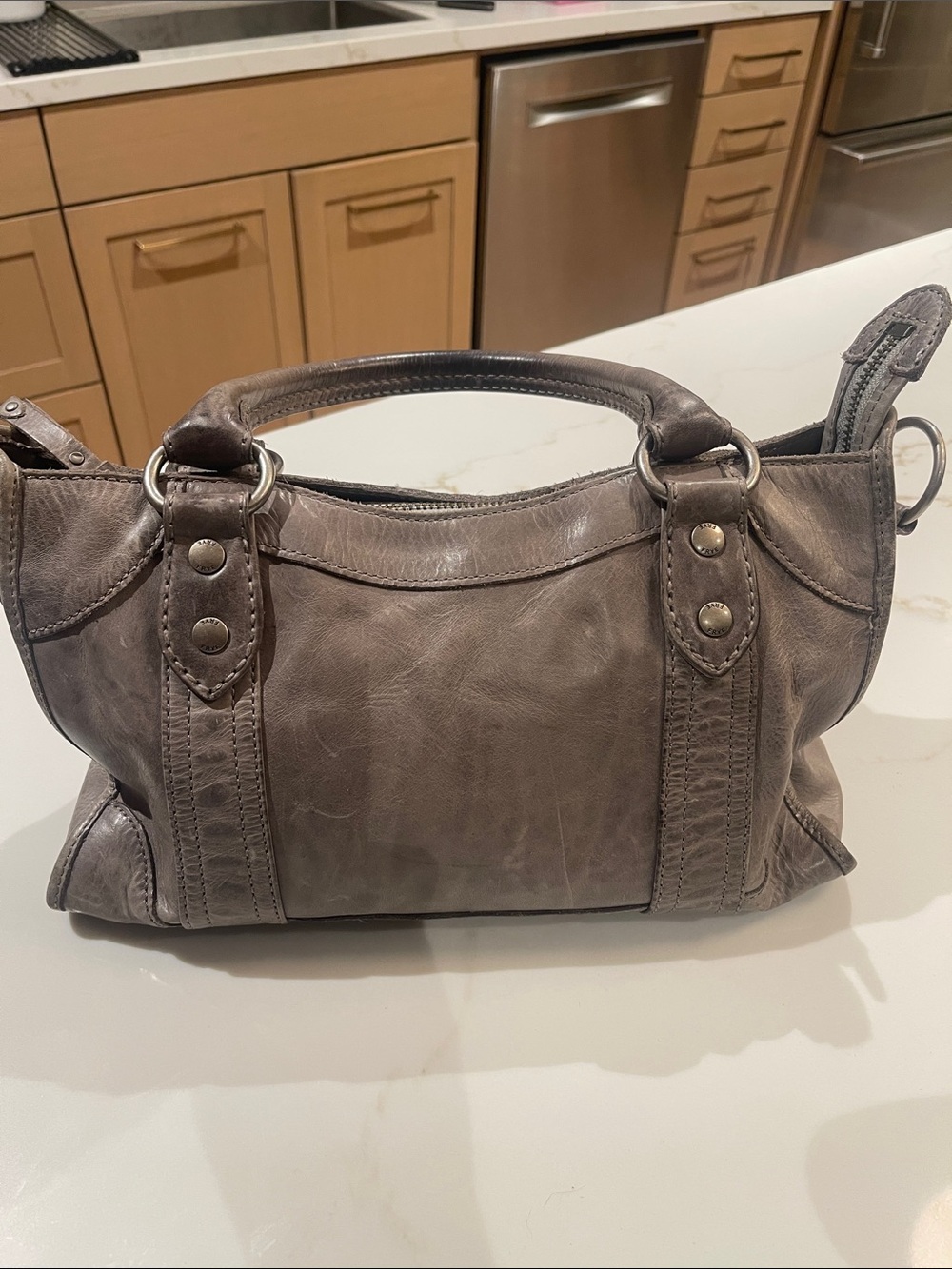 Frye Gray Leather Satchel Handbag - Women's Shoulder Bag $278
